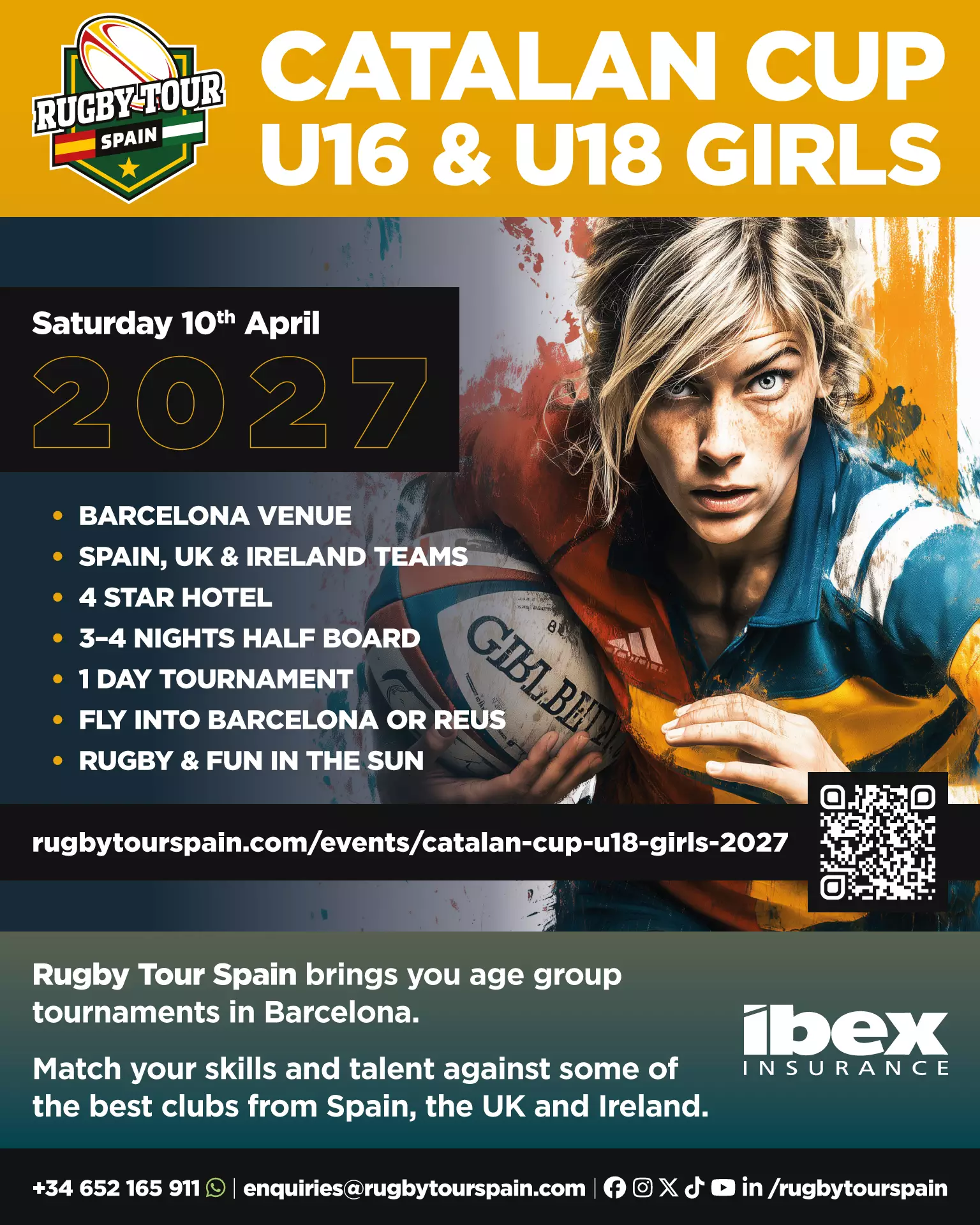Poster for the Catalan Cup 2027 for U16 and U18 girls in Barcelona.