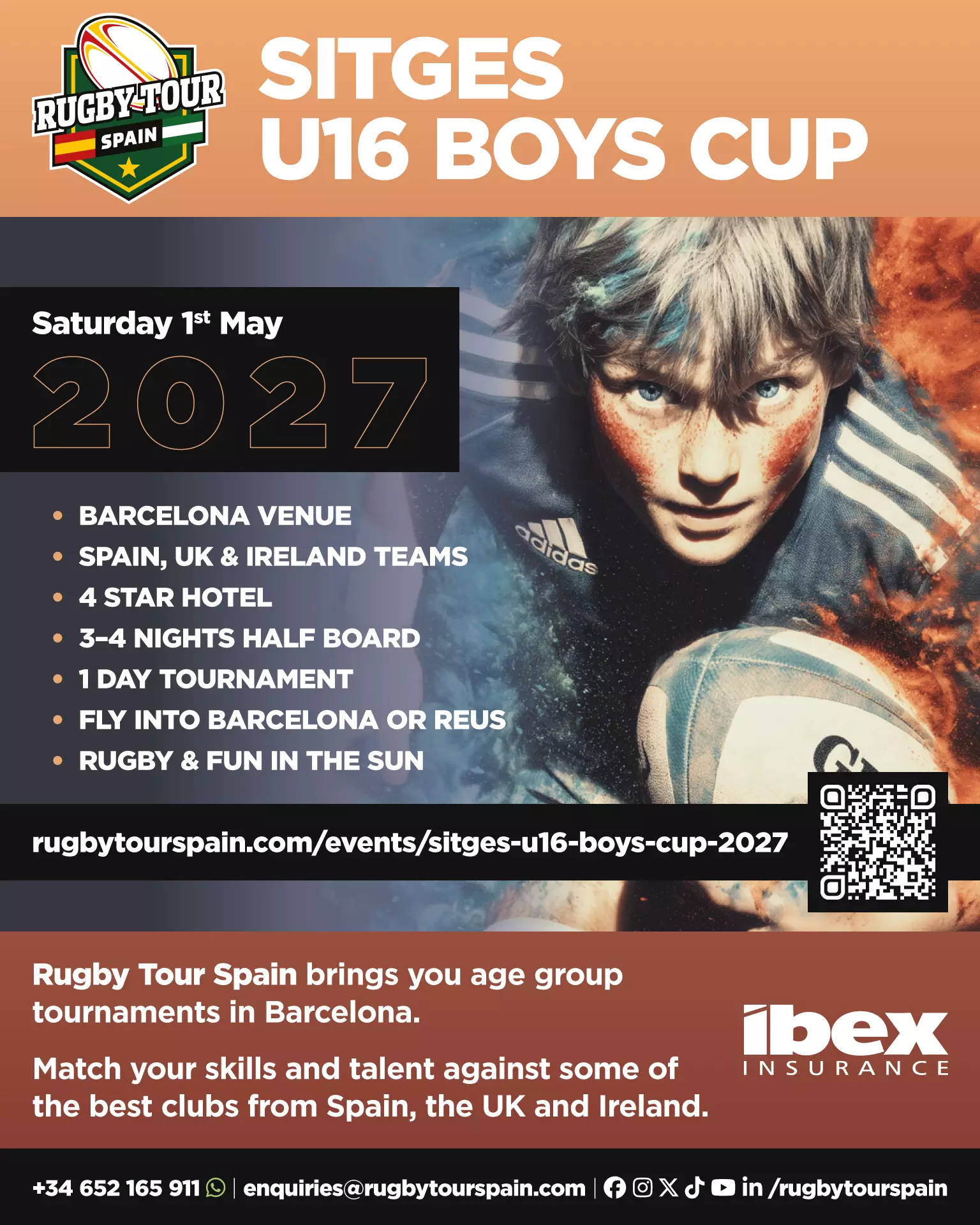 Poster for the Sitges U16 Boys Cup 2027 in Barcelona.